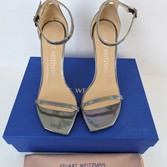Stuart Weitzman Metallic Gunmetal NUDISTCURVE Sandal Size 10 - Picture 4 of 9